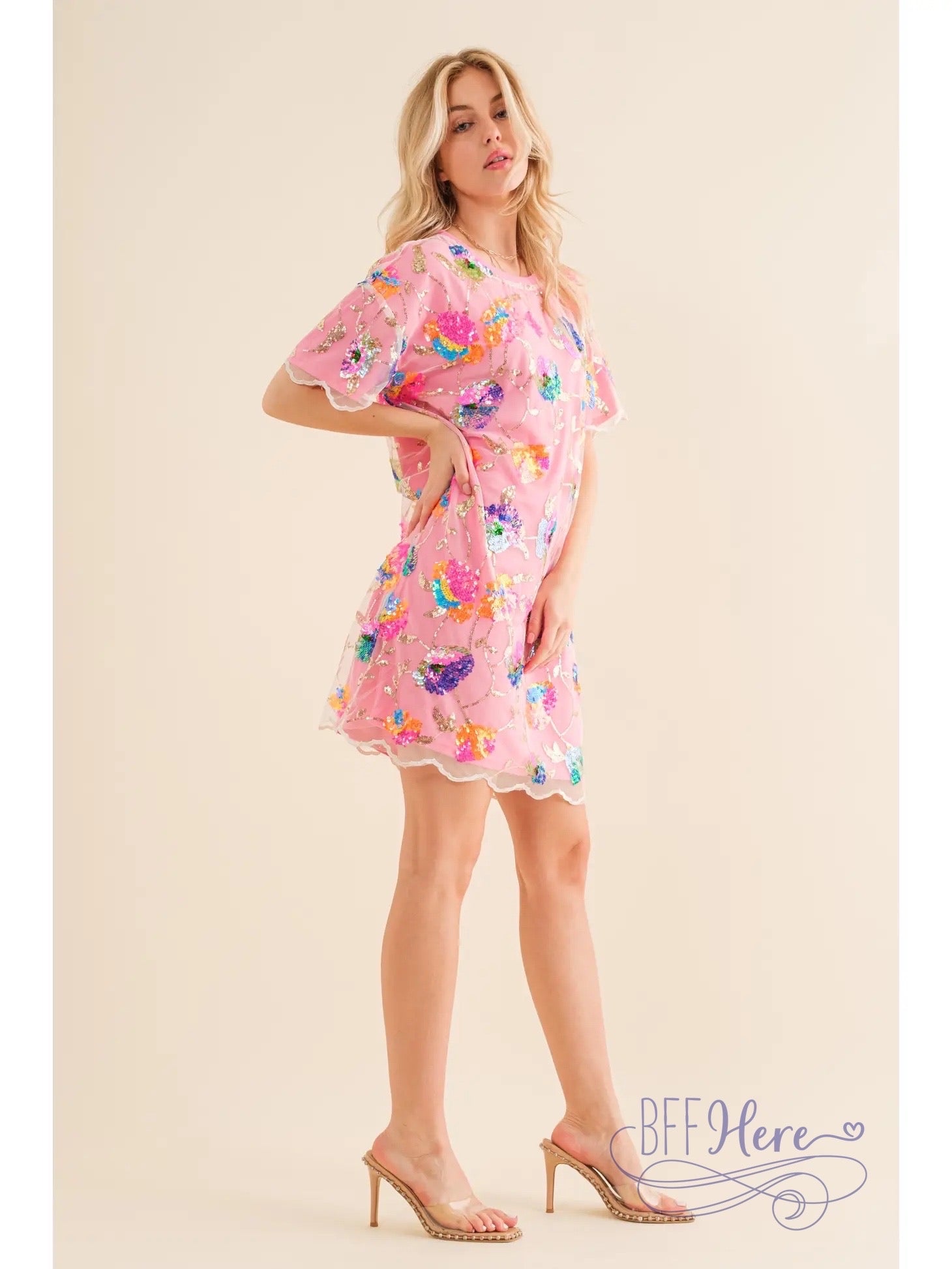 PREORDER:  Garden Glamour: Sequin Floral Embellished Dress (Ships End of August) - BFF Here