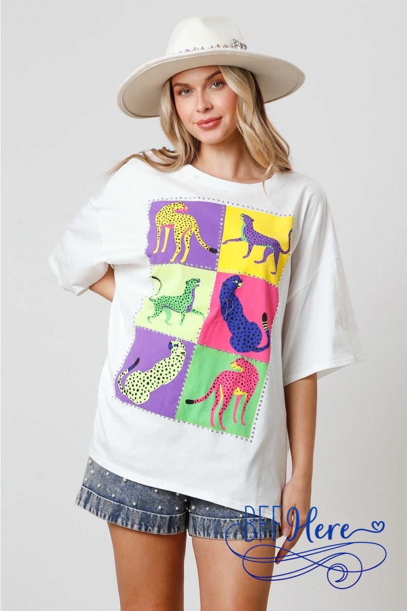 Wild & Stylish: Color Block Cheetah Tee Choice of Color - BFF Here