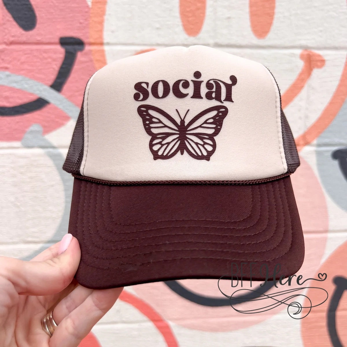 PREORDER : Flutter & Mingle: Social Butterfly Trucker Hat (Ships End of April) - BFF Here