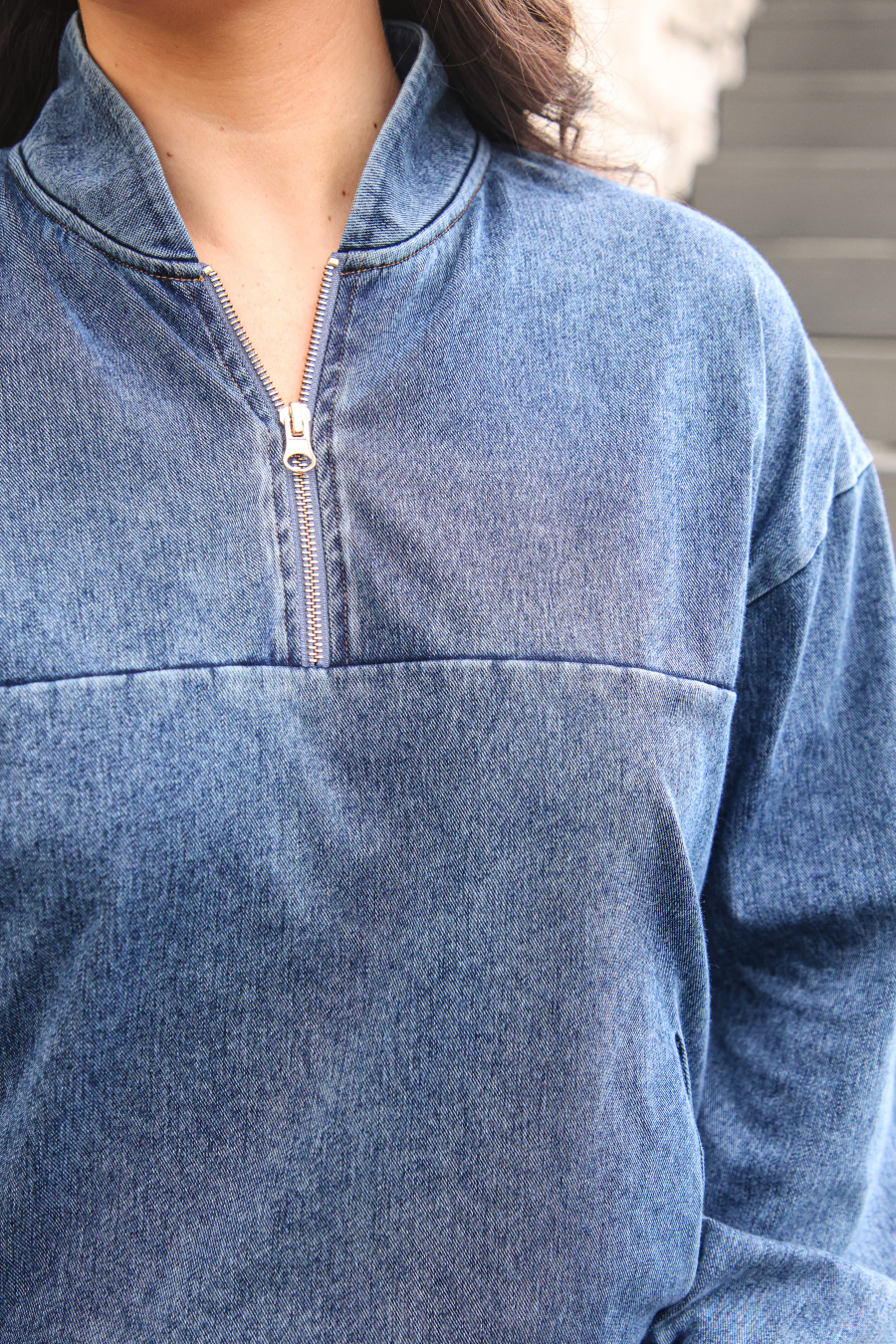 PREORDER: Refined Denim Quarter Zip Pullover by Jess Lea (ETA October)