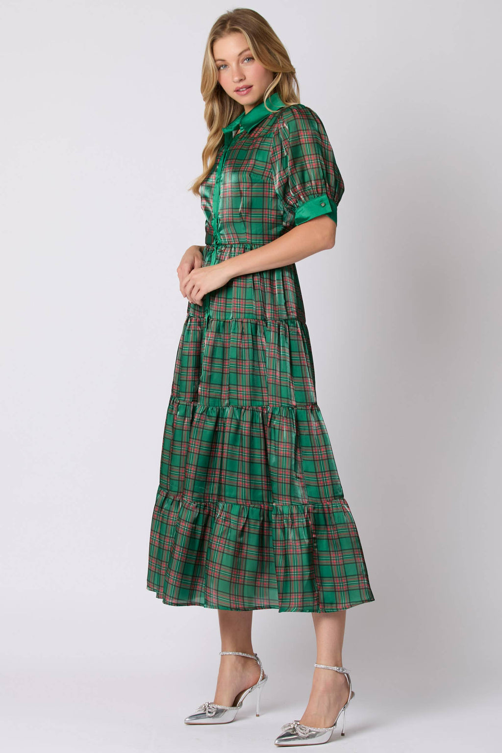 Tartan Tidings Emerald Plaid Midi Dress - BFF Here