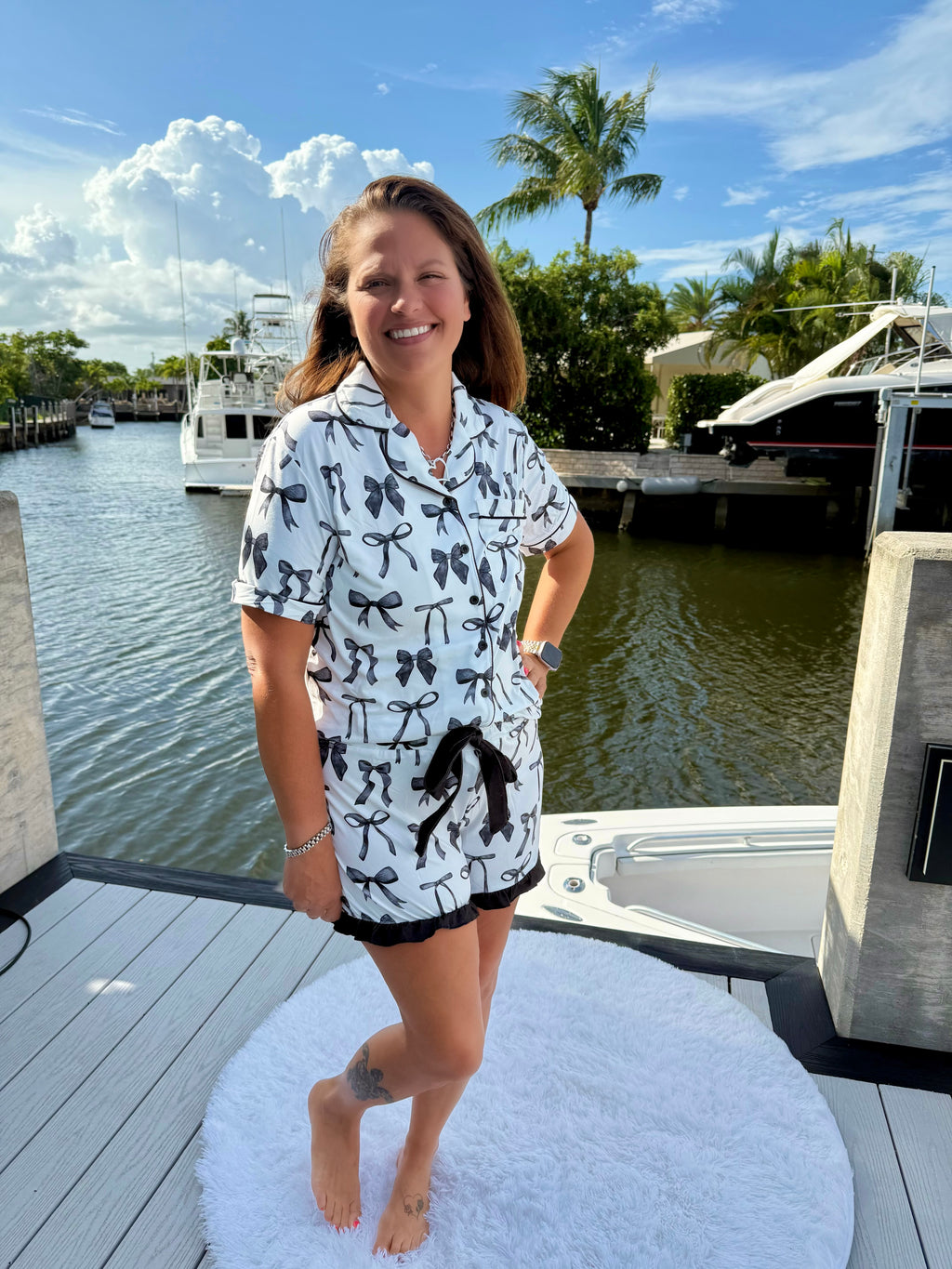 Midnight Bow Short Sleeve Ruffle Pajama Set by Jess Lea - BFF Here