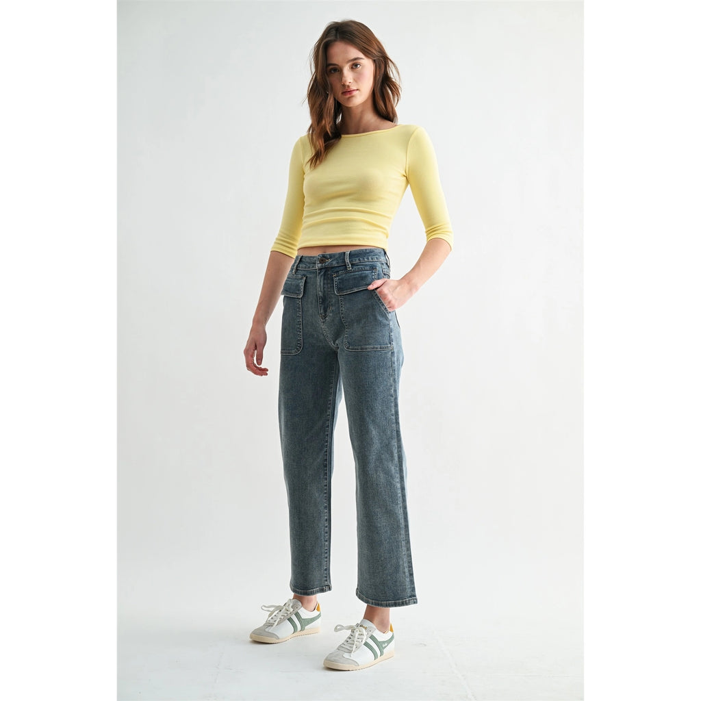 High Rise Patch Pocket Wide Leg Ankle / Tint Elephant by Mica Denim (ARRAY) — Ships 2-3 weeks - BFF Here