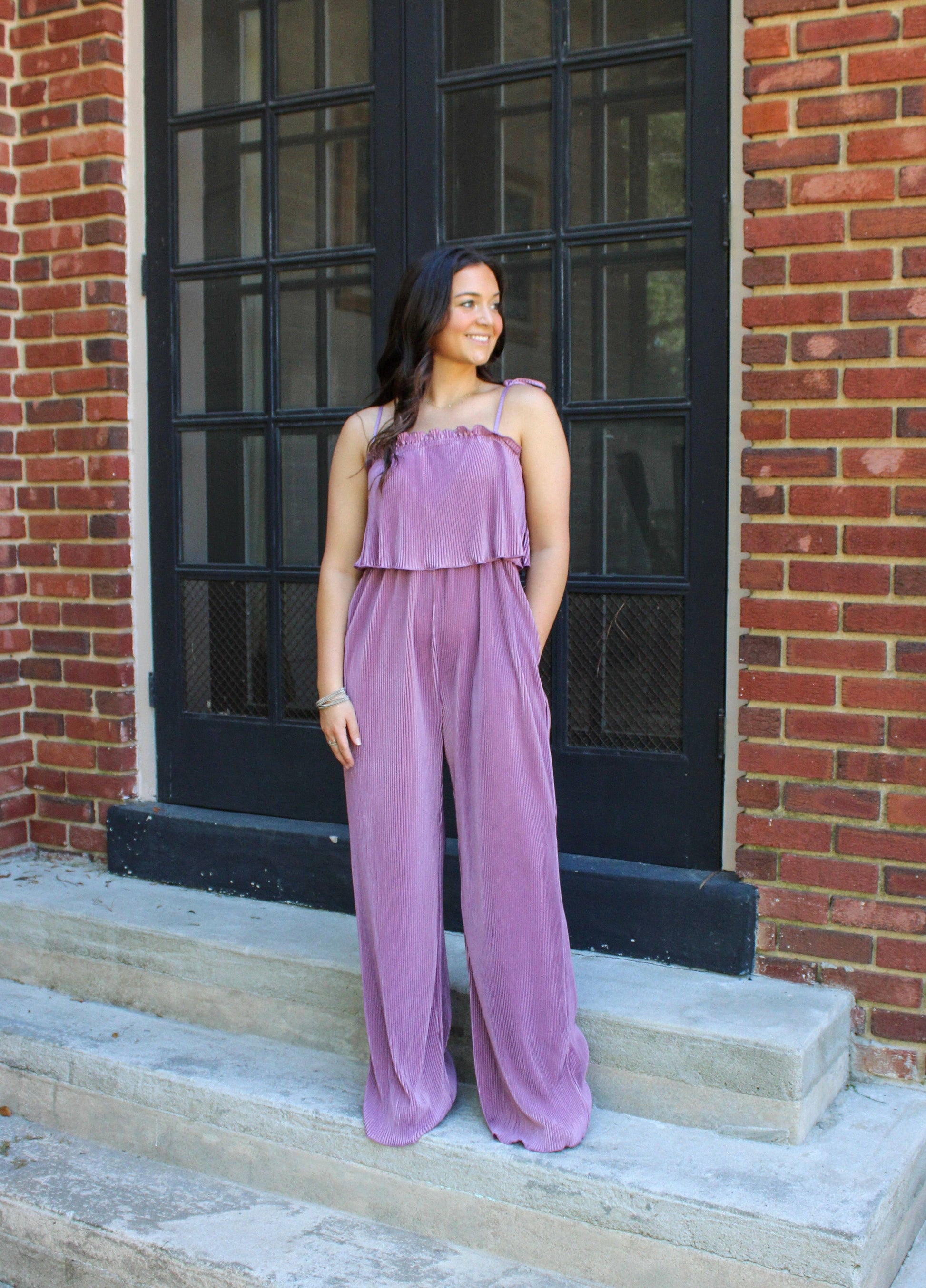 Lilac Dreams: Flowy Pleated Jumpsuit - BFF Here