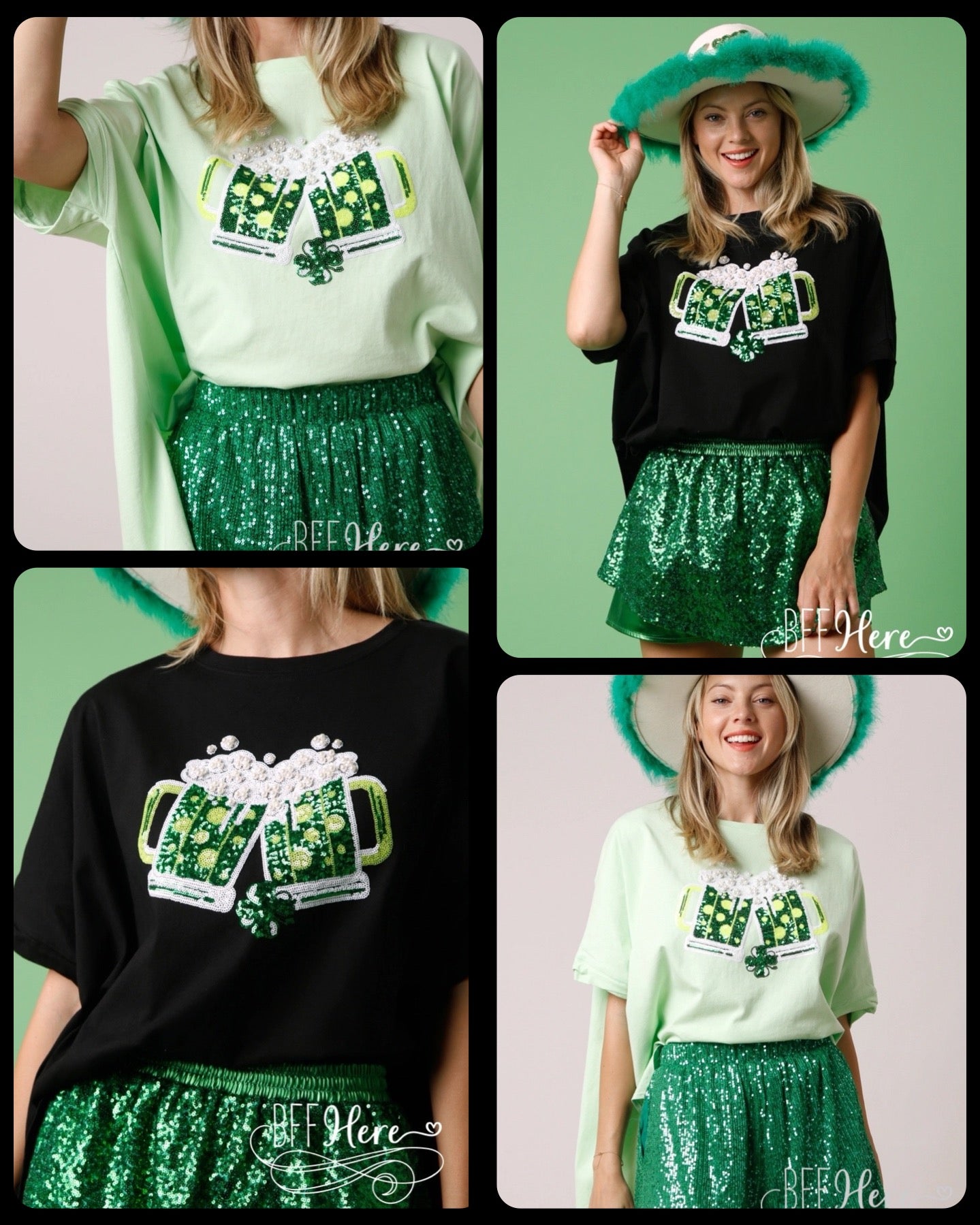 PREORDER: Leprechaun's Delight: Sequin Cheers Top / Choice of Color (Black Ships Beginning of January) - BFF Here