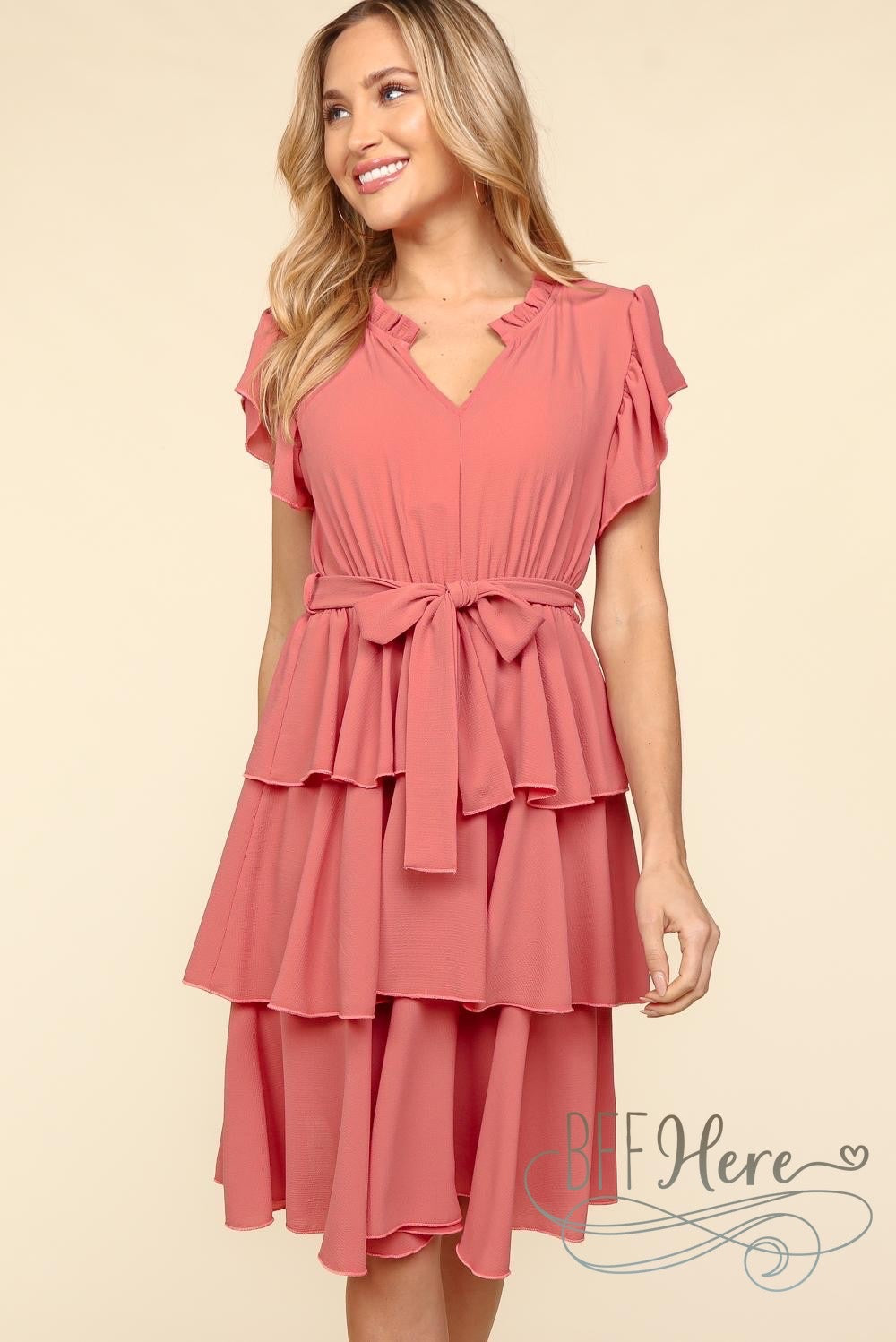 PREORDER: Mauve Majesty: Cascading Ruffles Midi Dress (Ships End of May) - BFF Here