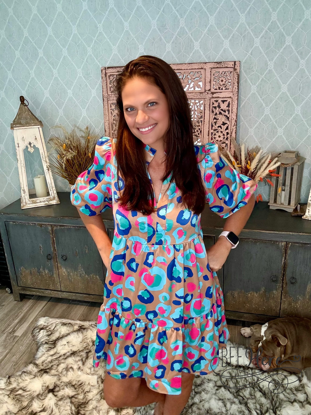 Palette Pop: Abstract Leopard Ruffle Dress - BFF Here