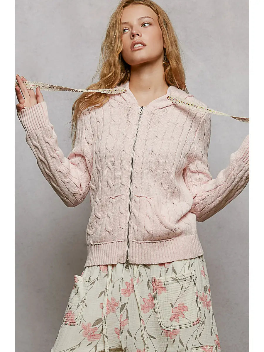Full Sleeve Solid Acrylic Sweater Hoodie Zip Up Knit Top by POL (Ships 2-3 weeks) - BFF Here