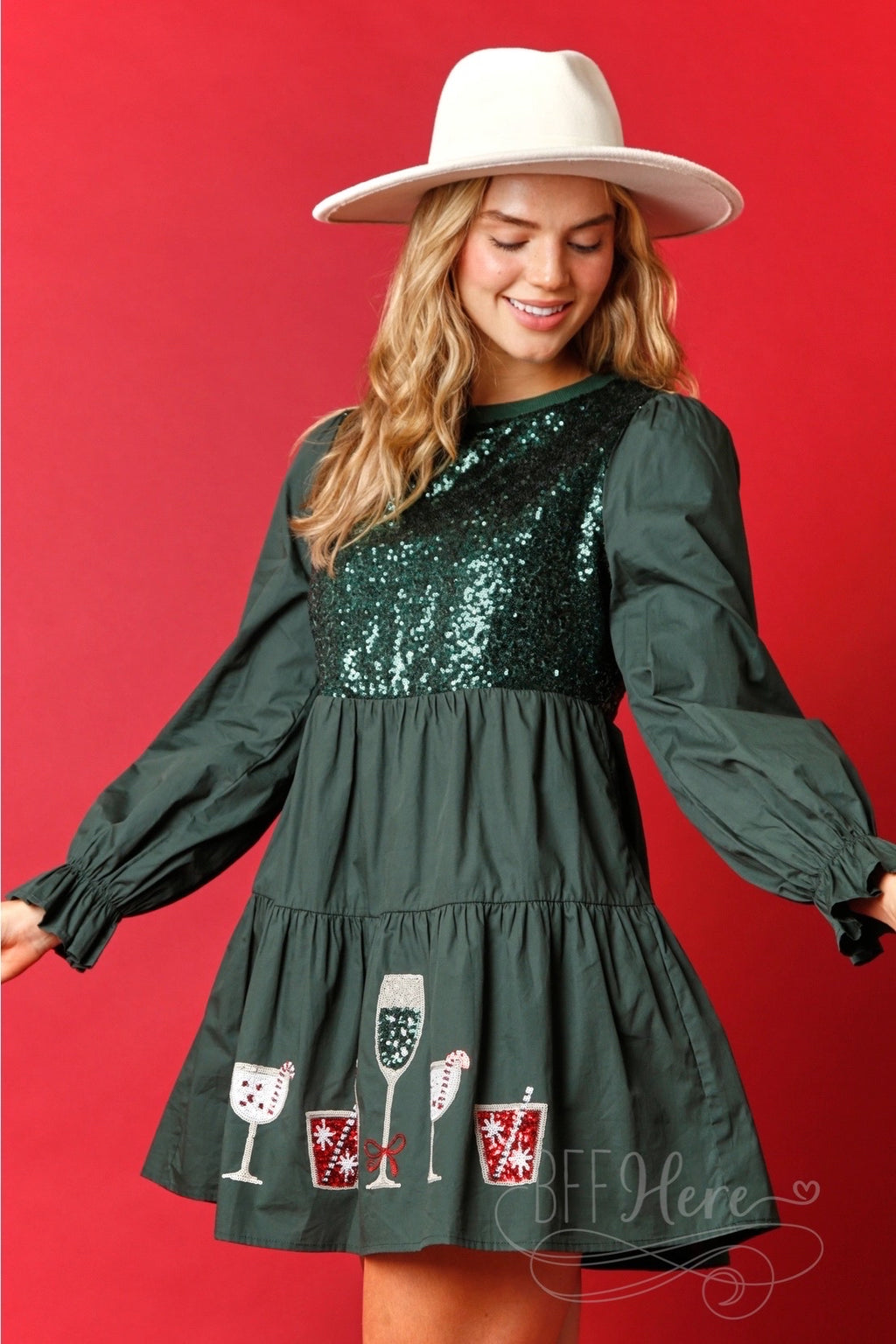 Festive Cheers: Holiday Drinks Mini Dress for Seasonal Glam - BFF Here