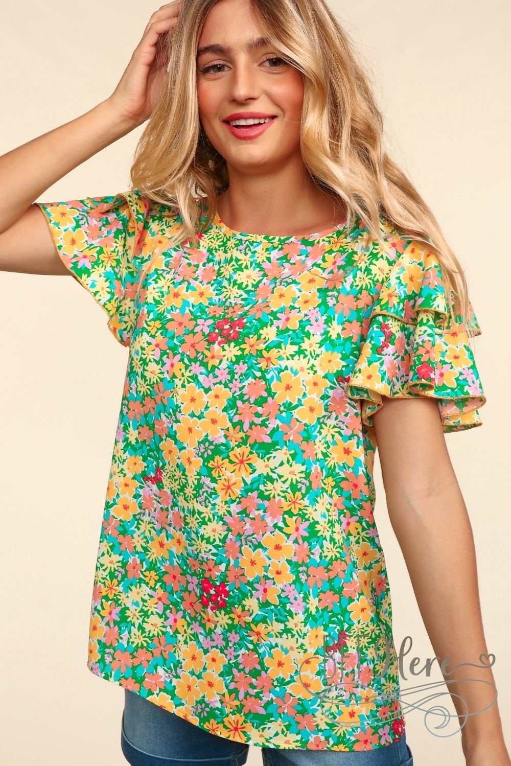 Sunshine Bloom Ruffle Tee - A Floral Embrace - BFF Here