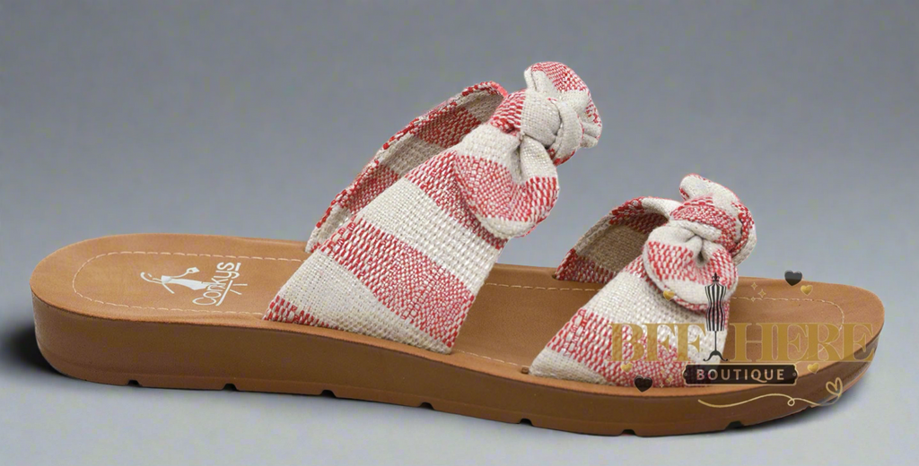 Take A Bow - Red Natural Stripe by Corkys - BFF Here