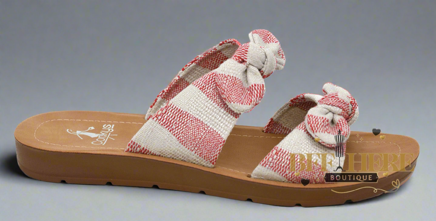 Take A Bow - Red Natural Stripe by Corkys - BFF Here