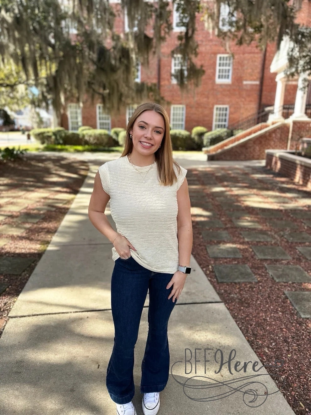 Neutral Charm: Textured Beige Top - BFF Here