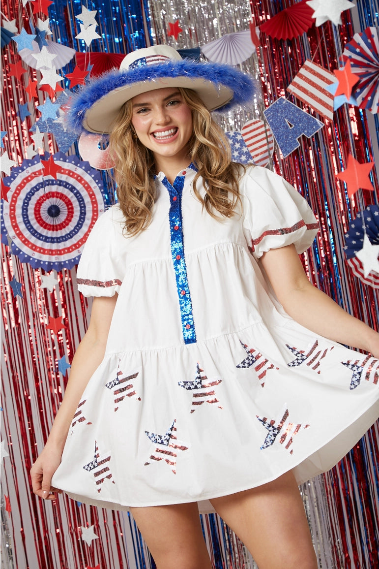 patriotic sequin dress Women's Flag Sequin Dress V-neck Sleeveless Patriotic Striped Glitter Tank Mini Dress