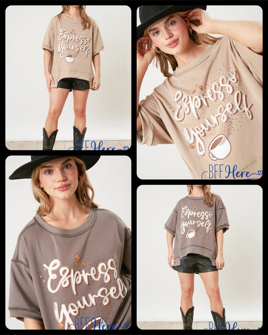 PREORDER: Caffeine Chic: 'Expresso Yourself' Zipper Detail Top / Choice of Color (Ships End of February) - BFF Here