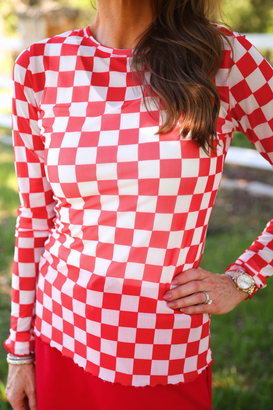 PREORDER: Alyssa Mesh Top / Red Checkered by Jess Lea (ETA: July)