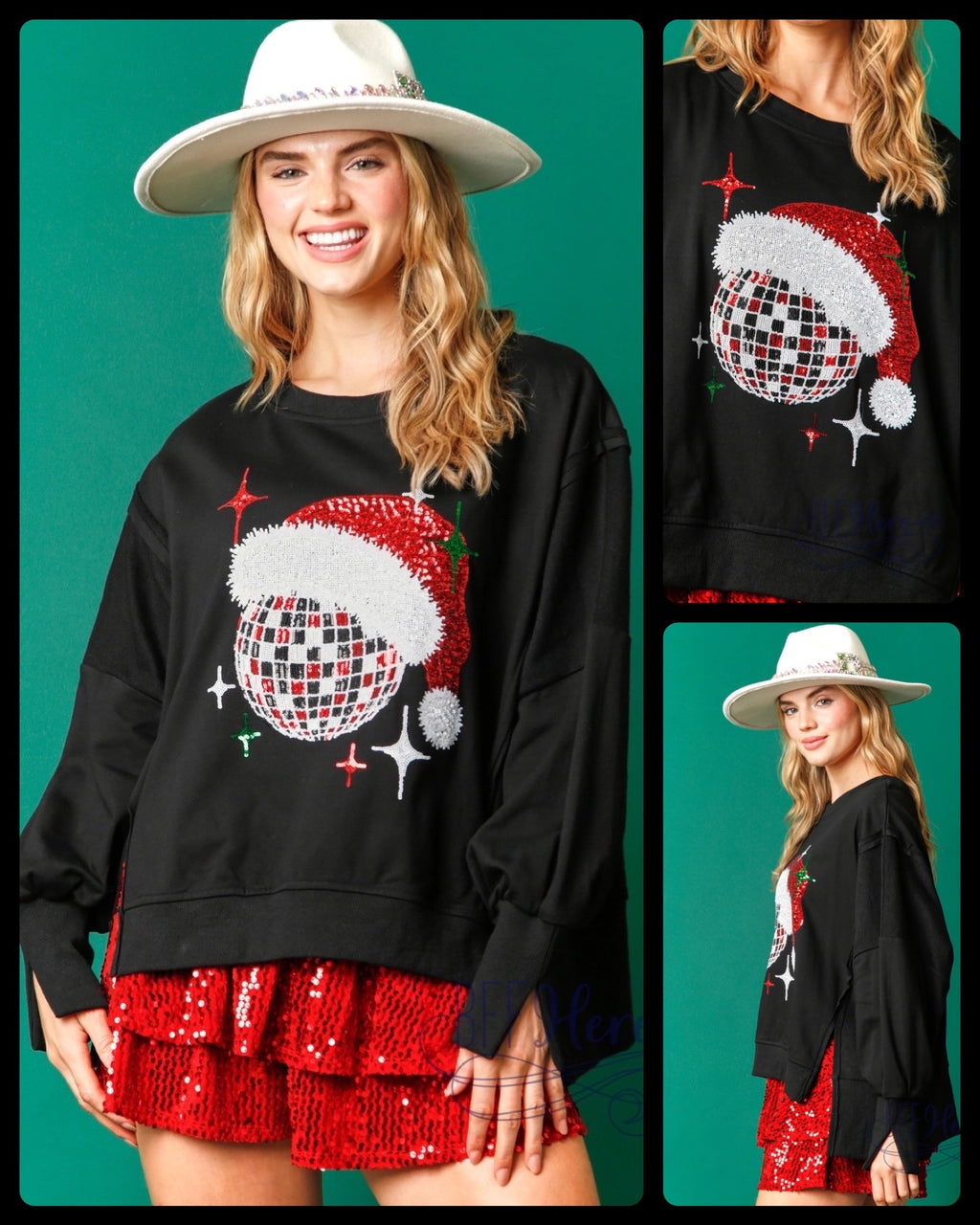 Festive Groove: Sequin Christmas Disco Ball Sweatshirt - BFF Here