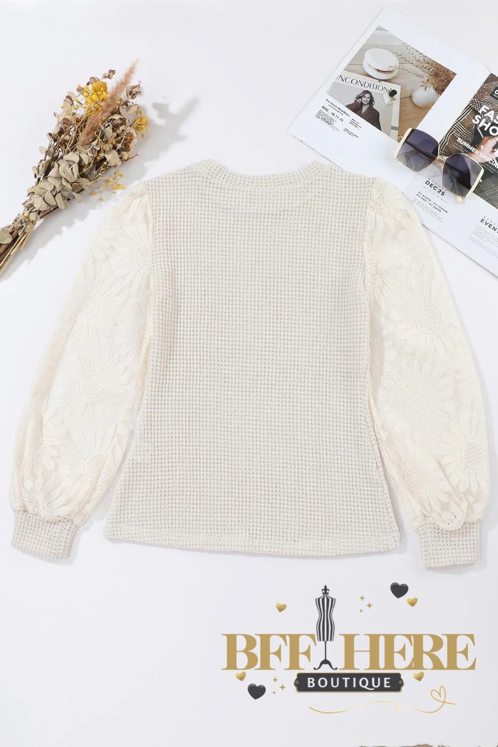 Delicate Bloom Lace Sleeve Top - BFF Here