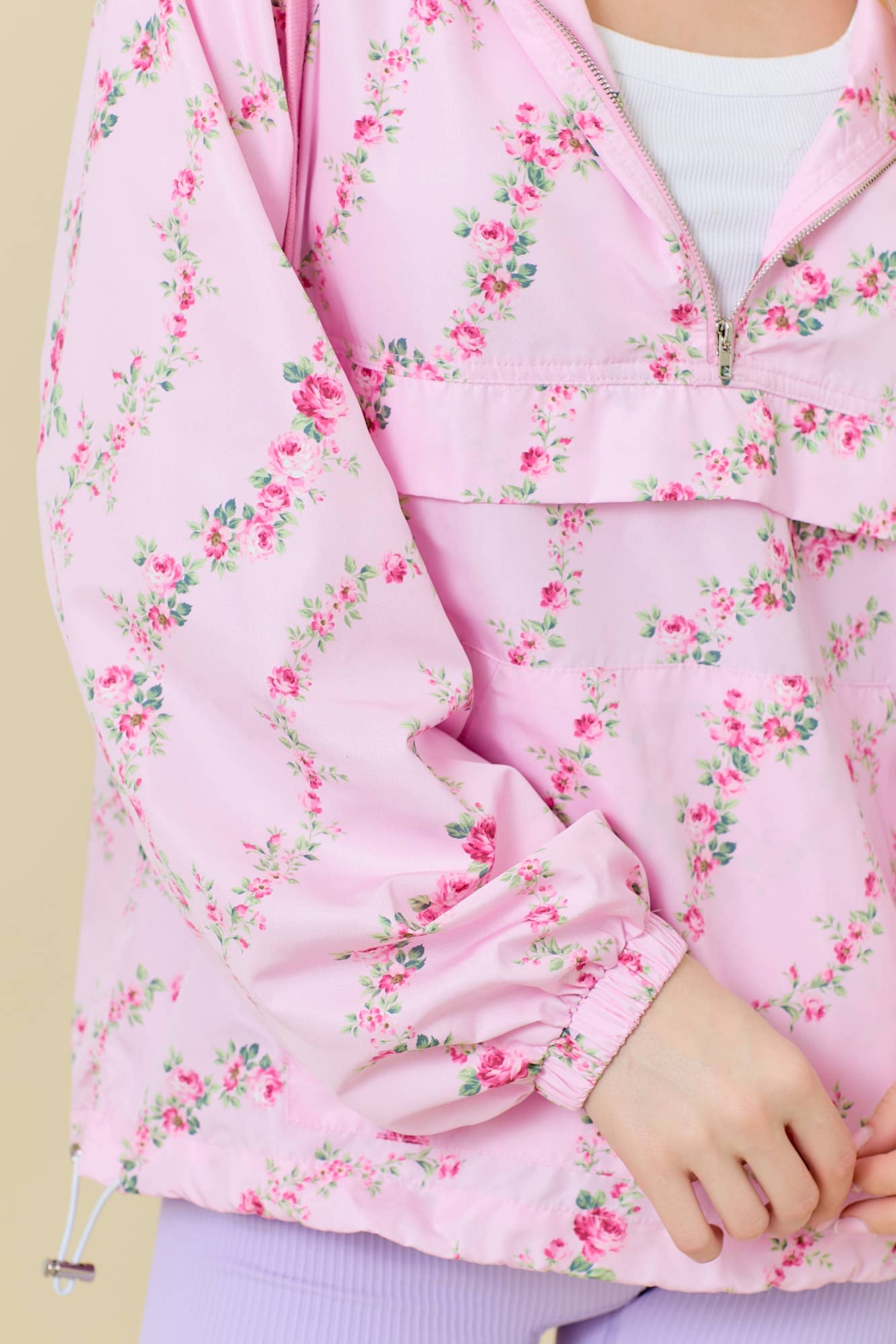 Floral Border Printed Windbreaker Jacket - BFF Here