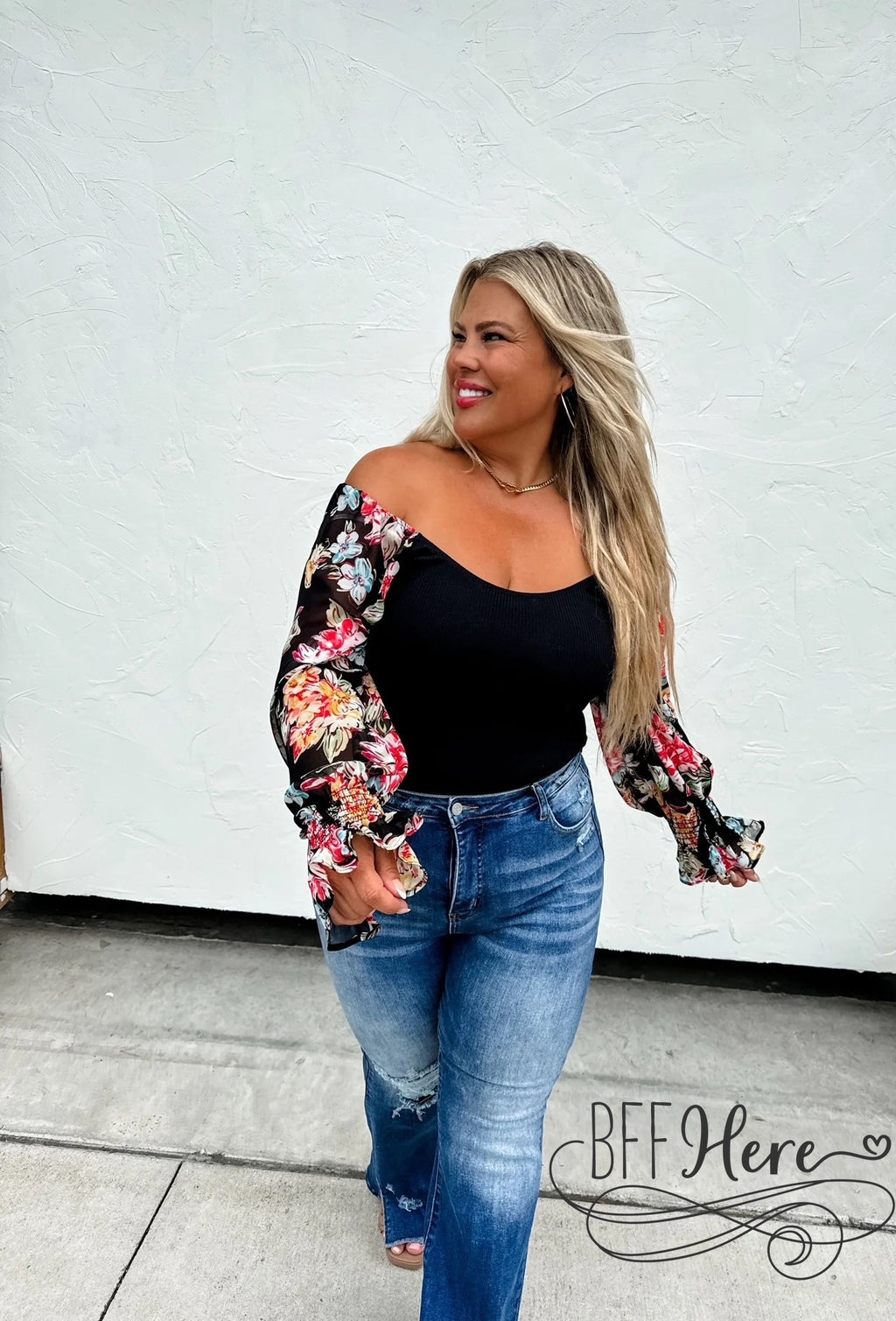 PREORDER: Petals & Poise: Floral Sleeve Bodysuit by Blakeley (Ships Middle of May) - BFF Here