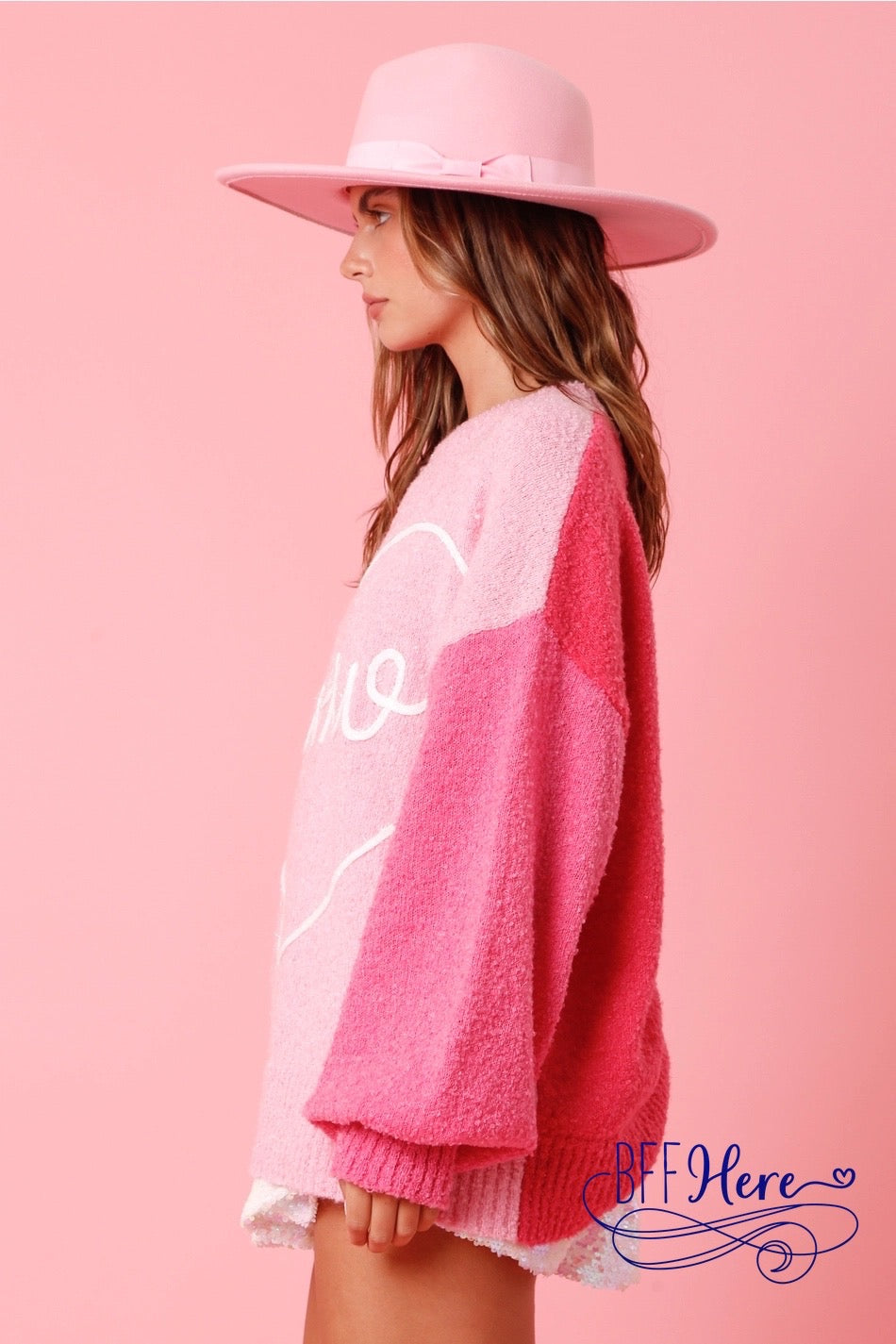 Hugs & Kisses Charm: 'XOXO' Color Block Cozy Sweater - BFF Here