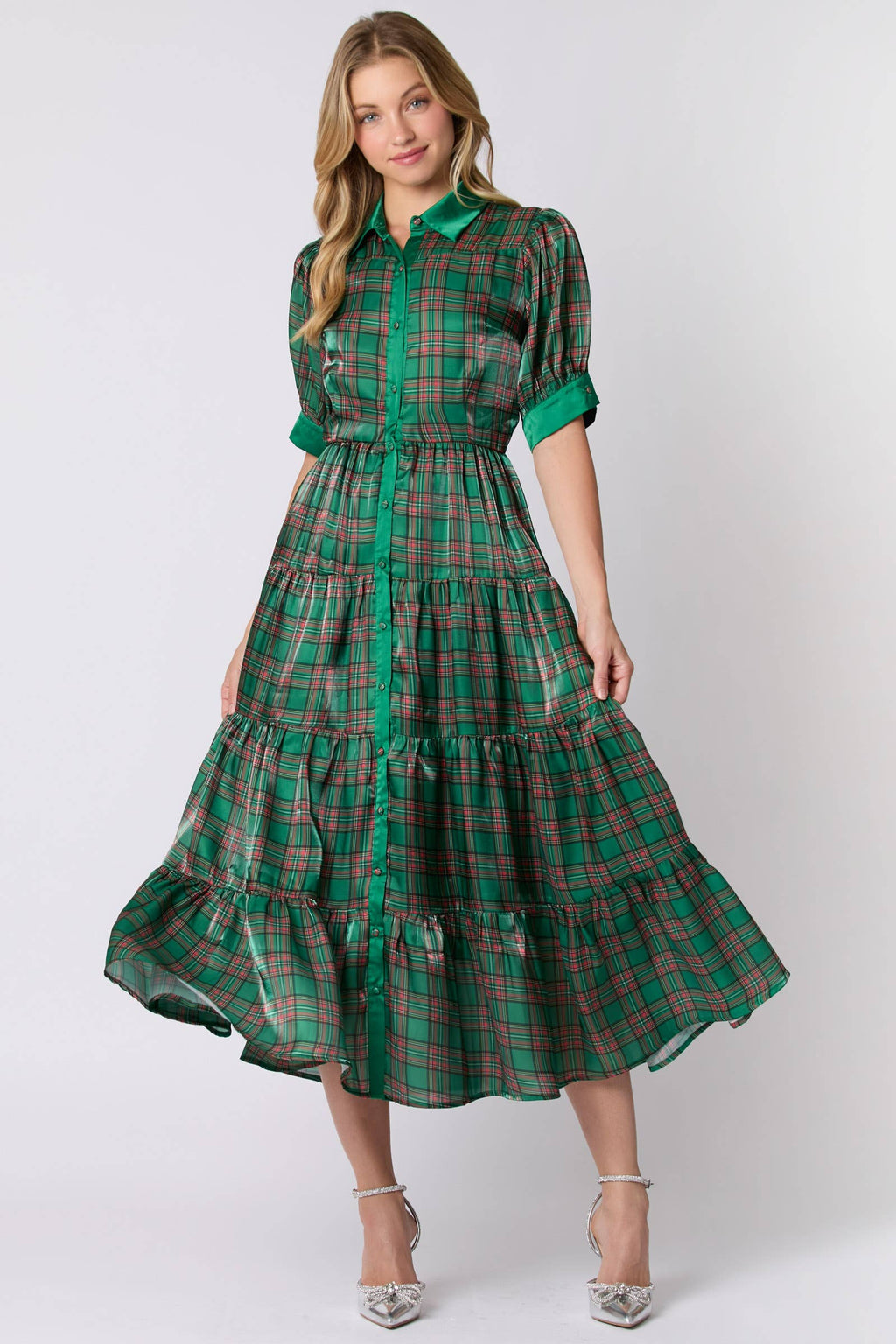 Tartan Tidings Emerald Plaid Midi Dress - BFF Here