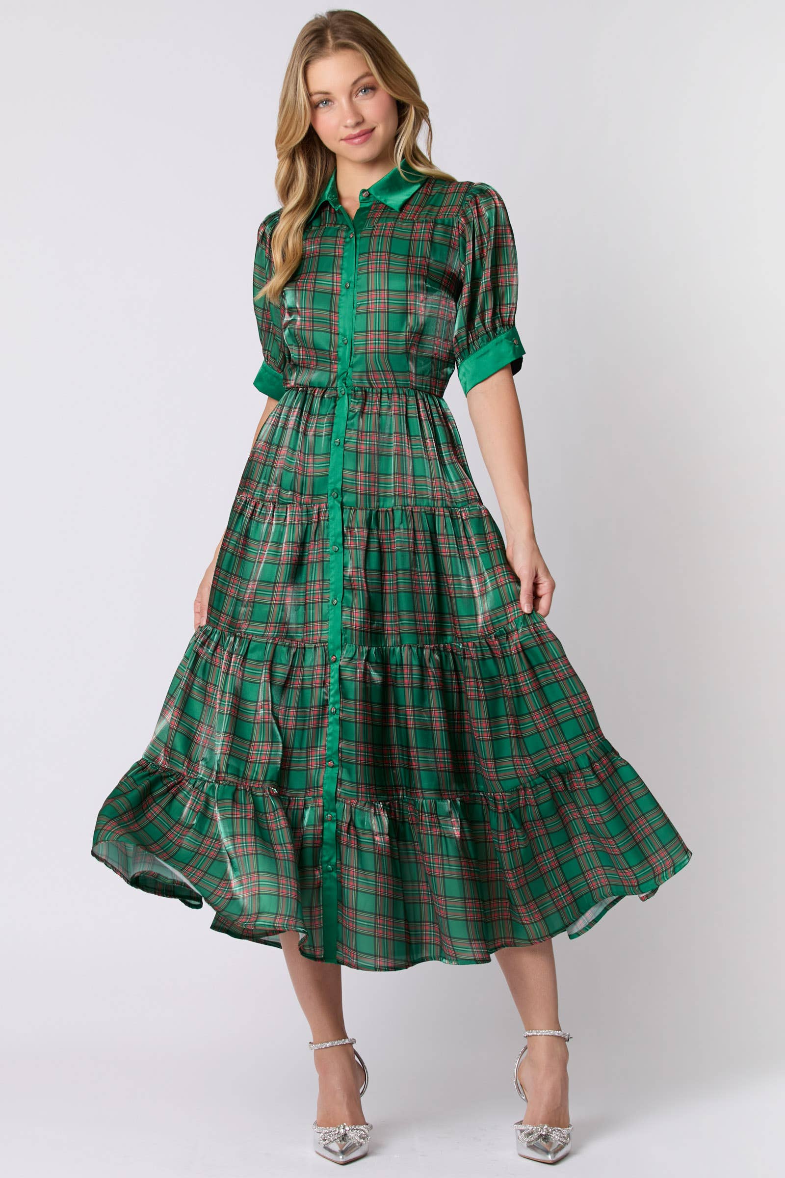 Tartan Tidings Emerald Plaid Midi Dress - BFF Here