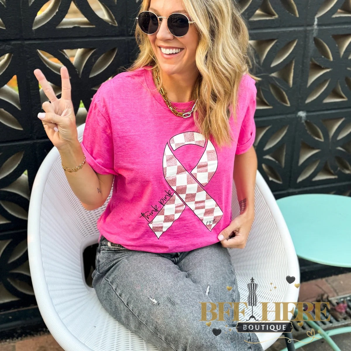 Think Pink Glitter Ribbon Tee - BFF Here
