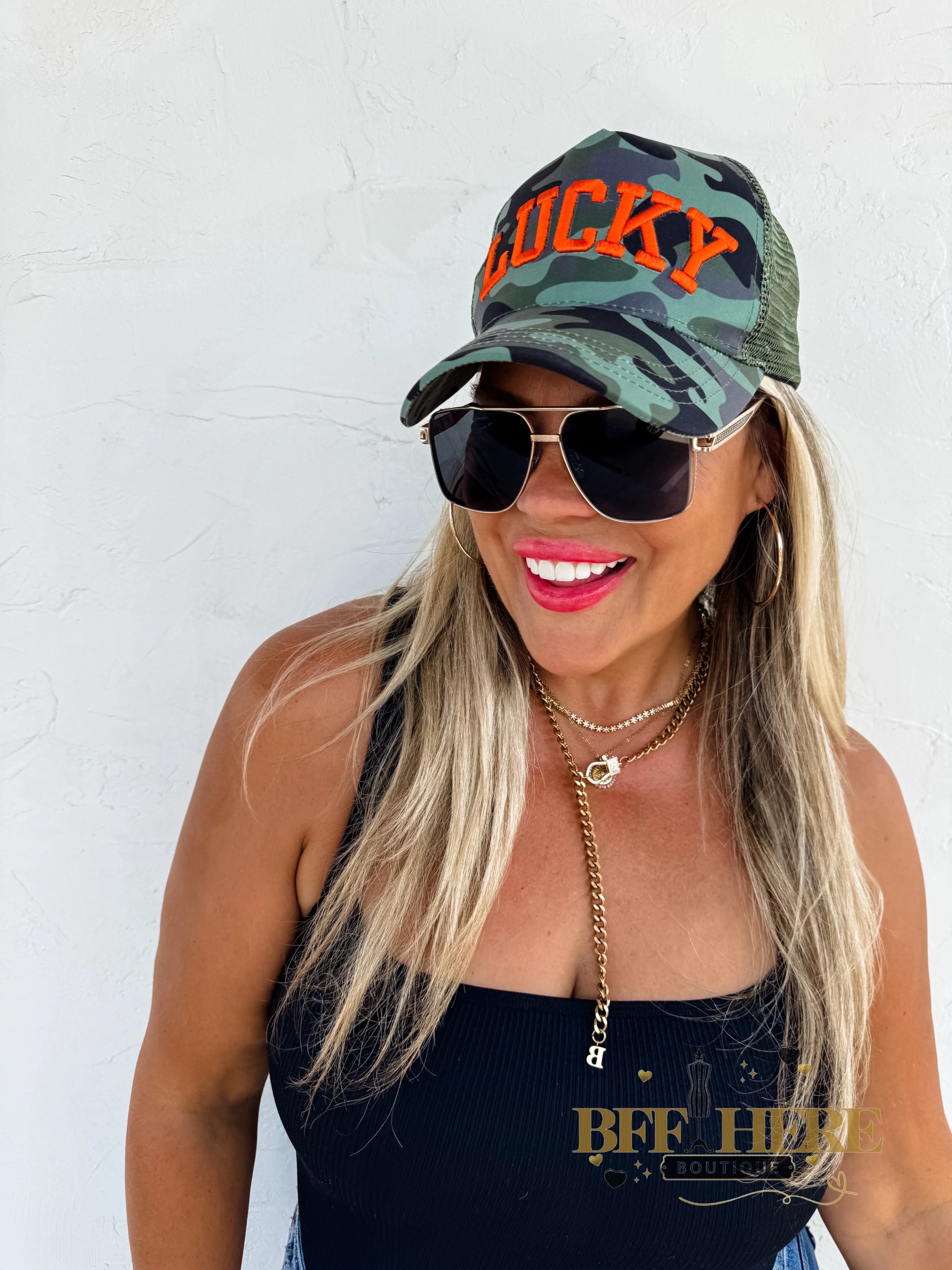 Lucky Camo Trucker Hat by Blakeley - BFF Here