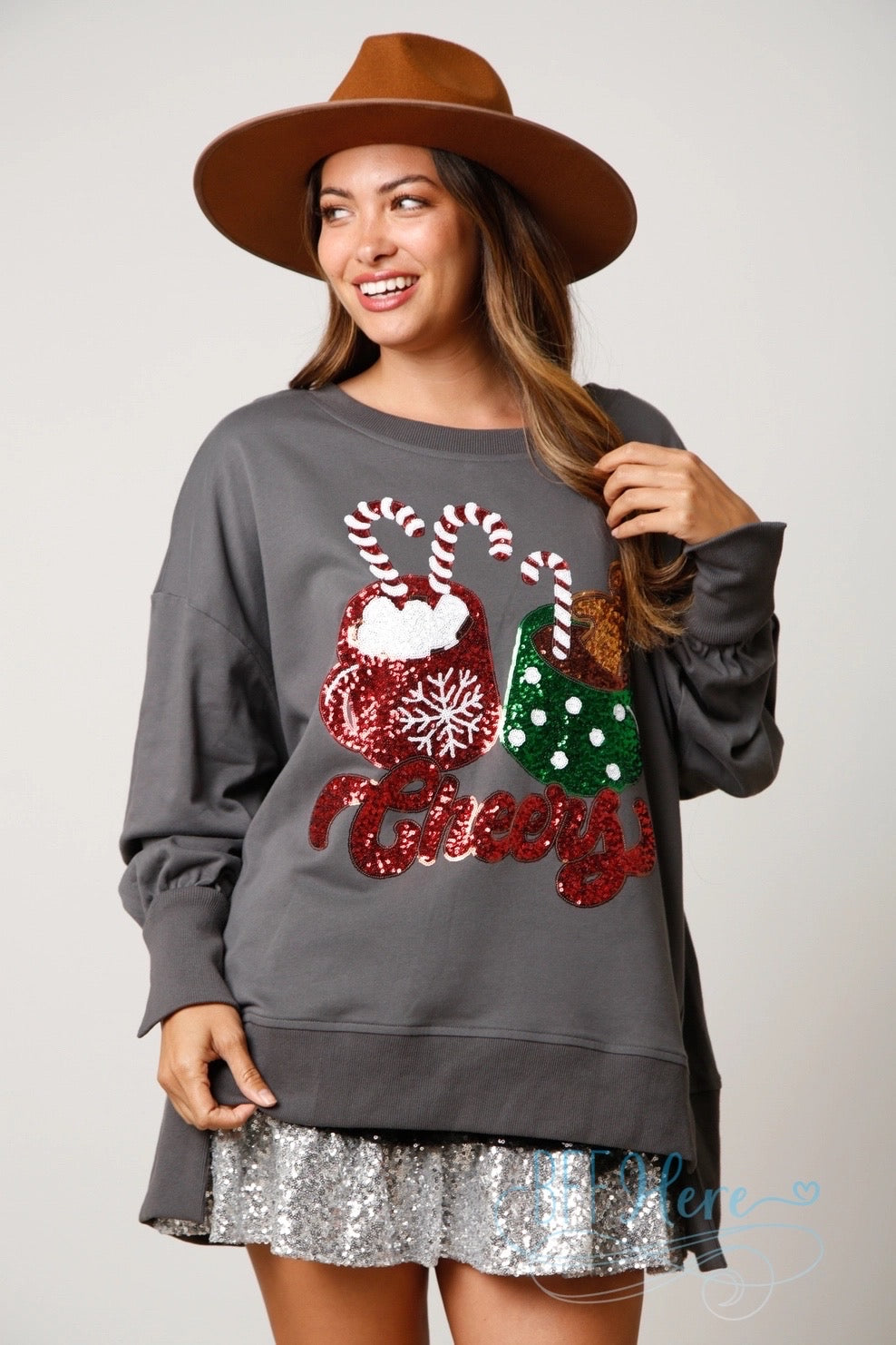 Warm Wishes, Sparkling Style: Cheers Hot Cocoa Sequin Sweatshirt - BFF Here