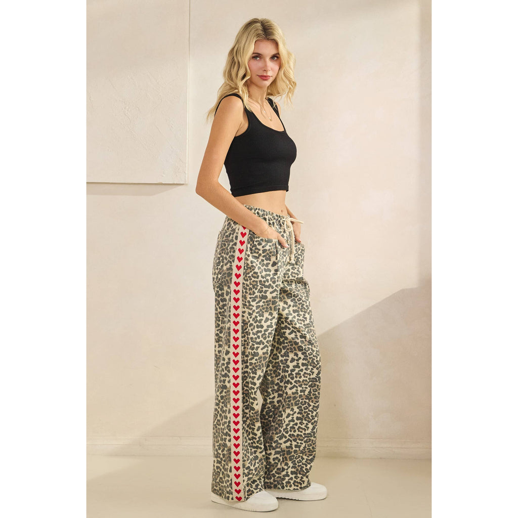 Leopard Printed Striped Wide Legged Pants - BFF Here