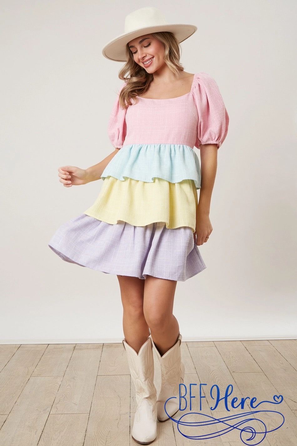 PREORDER: Soft Hues Symphony: Pastel Color Block Button Down Dress (Ships Middle of February) - BFF Here