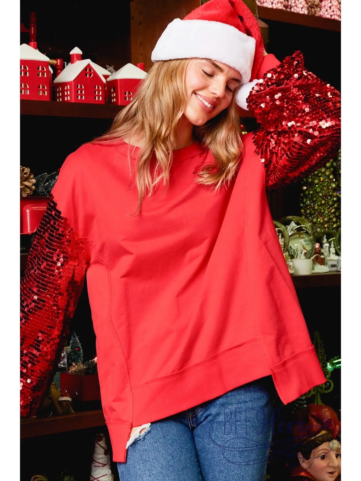 Radiant Glam: Red Sequin Color Block Top - BFF Here