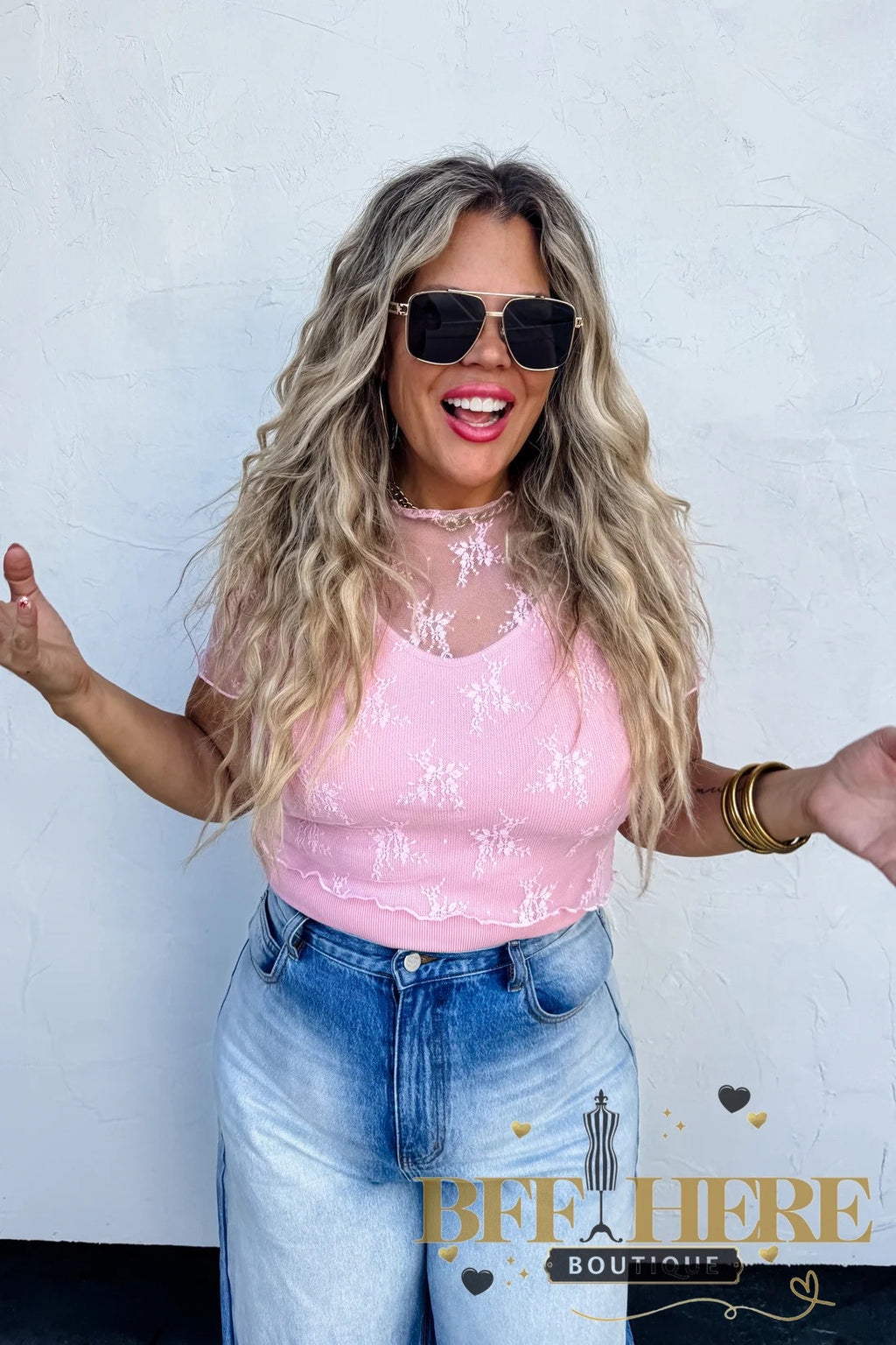 Alle Short Sleeve Lace Mesh Top by Blakeley / Choice of Color - BFF Here