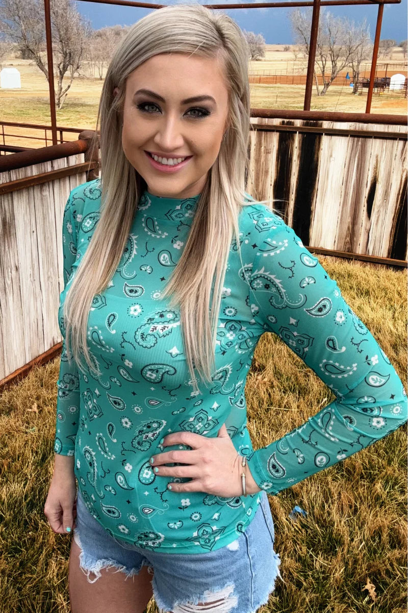 Bandana Babe Mesh Top / Turquoise by Sterling Kreek - BFF Here