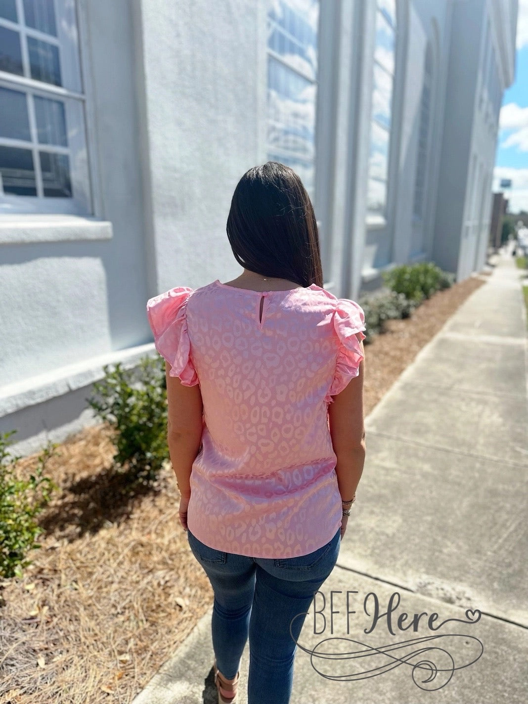 Pink Prowess: Leopard Print Top with Flirty Ruffle Accents - BFF Here