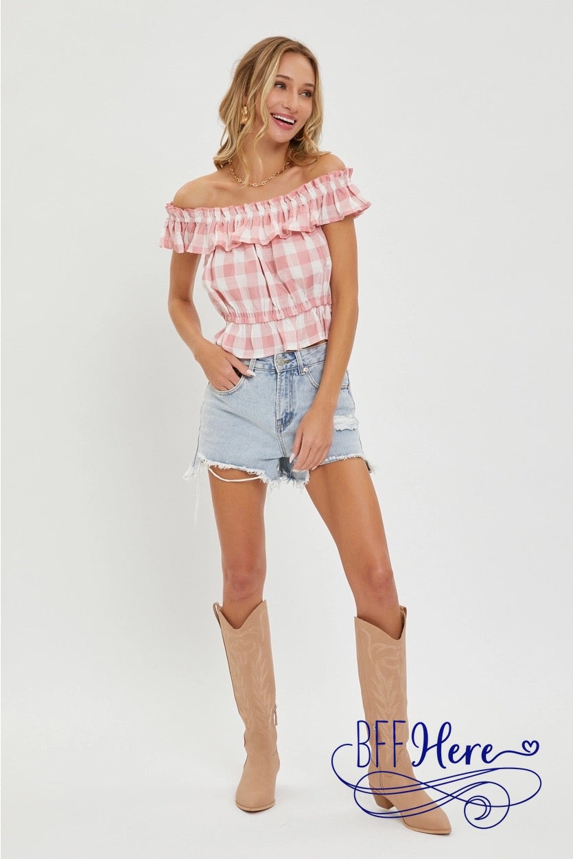 Pretty in Pink Gingham Off-Shoulder - BFF Here