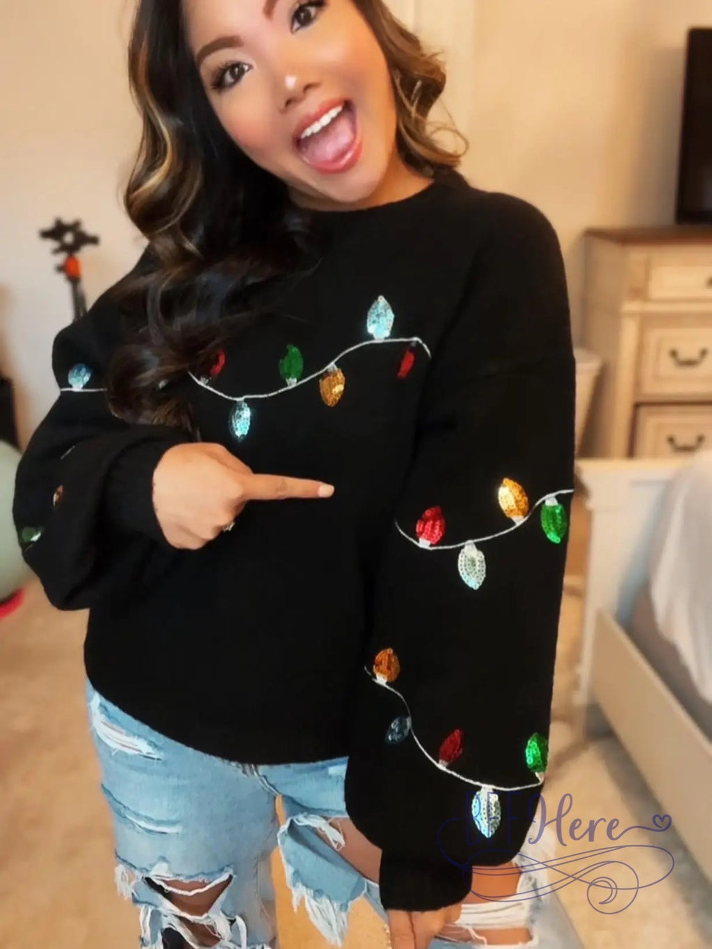 PREORDER: Noel Sequin Christmas Light Bell Sleeves Sweater (Ships End Of November ) - BFF Here