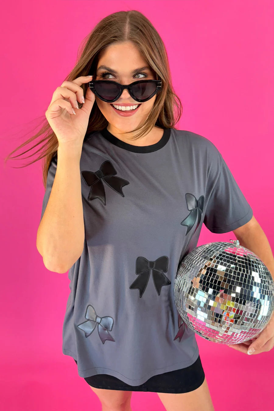 Faux Leather Bow Oversized Tee by Jess Lea - BFF Here