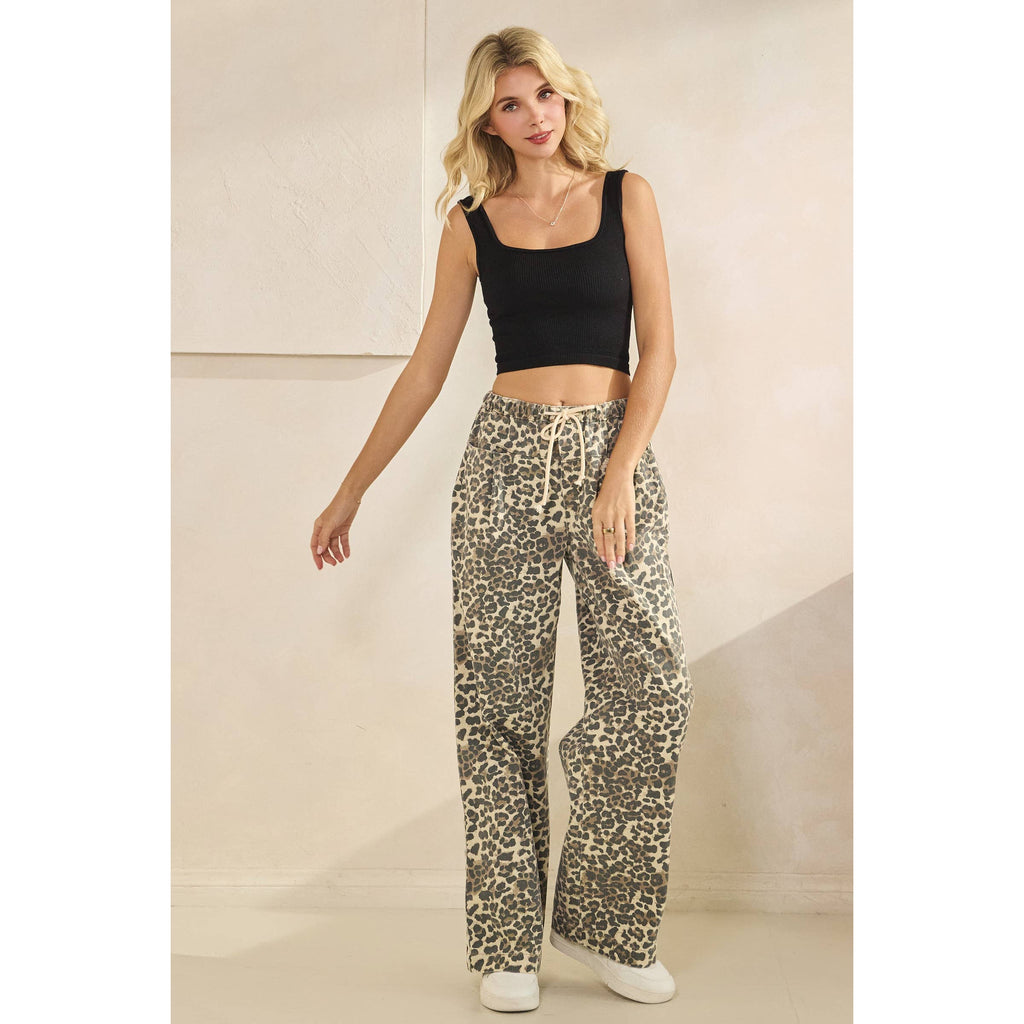 Leopard Printed Striped Wide Legged Pants - BFF Here