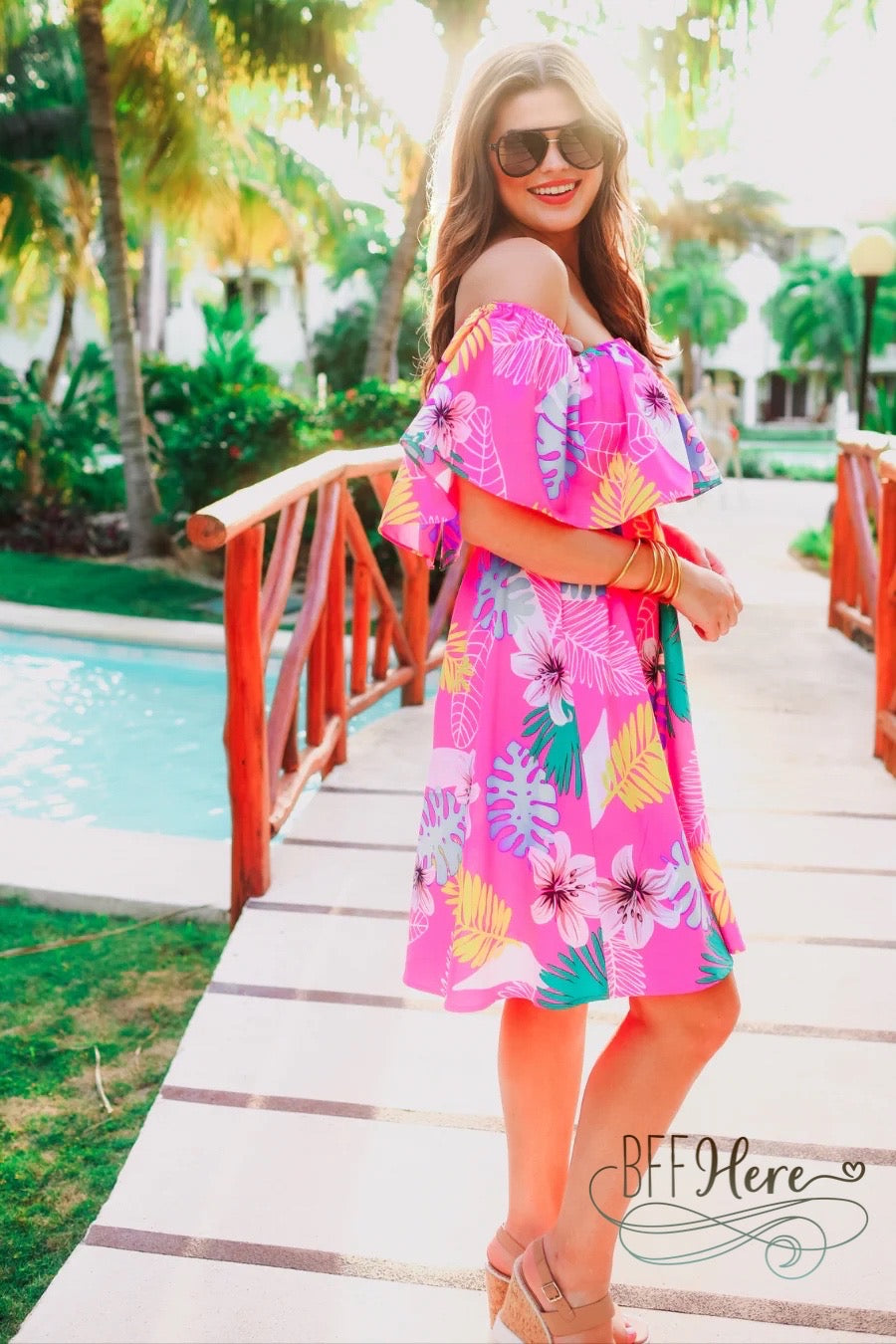 PREORDER-Truly Tropical Off The Shoulder Dress (Ships Middle of June) - BFF Here