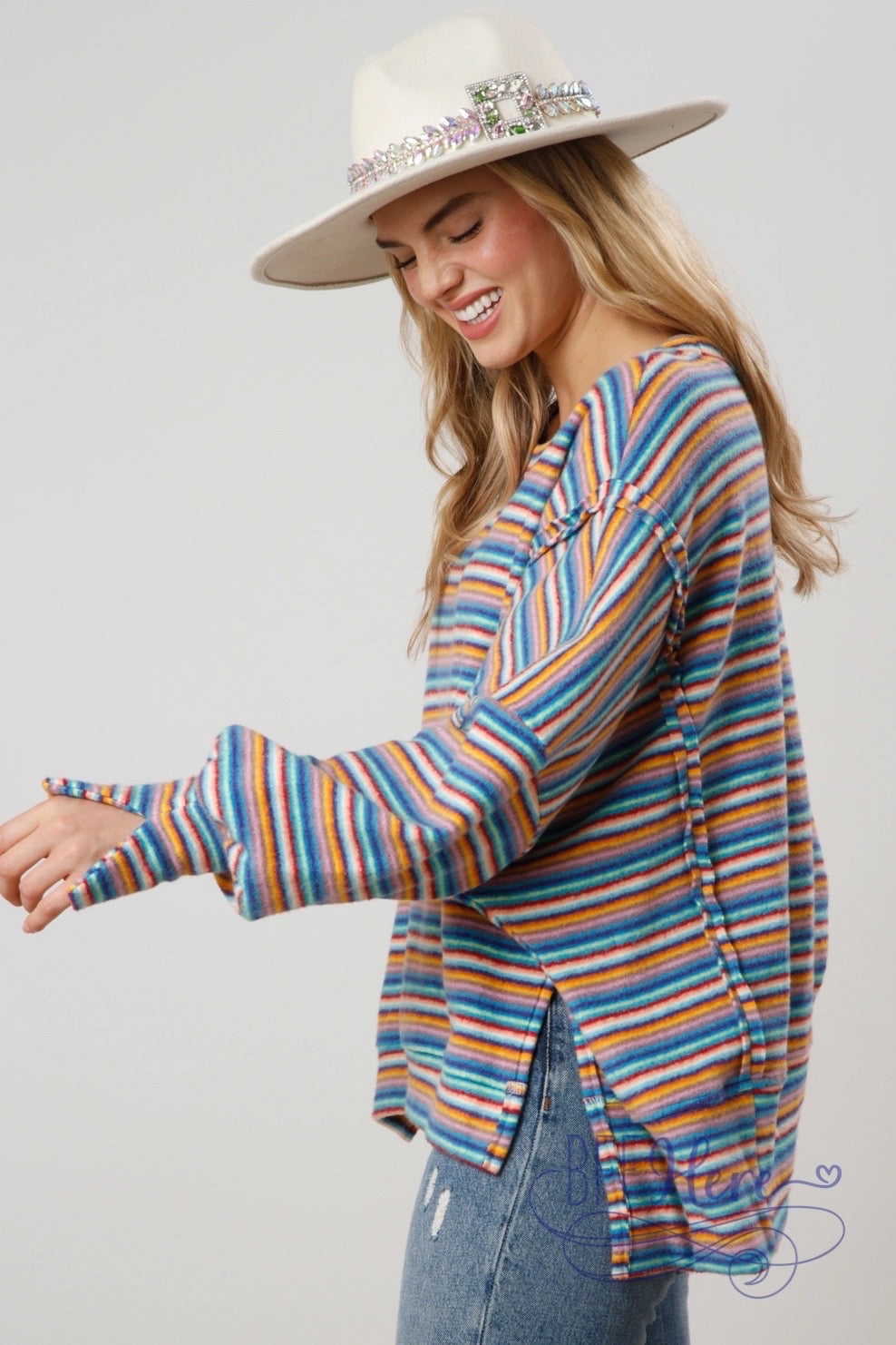 Stripe a Pose: Your Go-To Multi-Brushed Knit Pullover - BFF Here