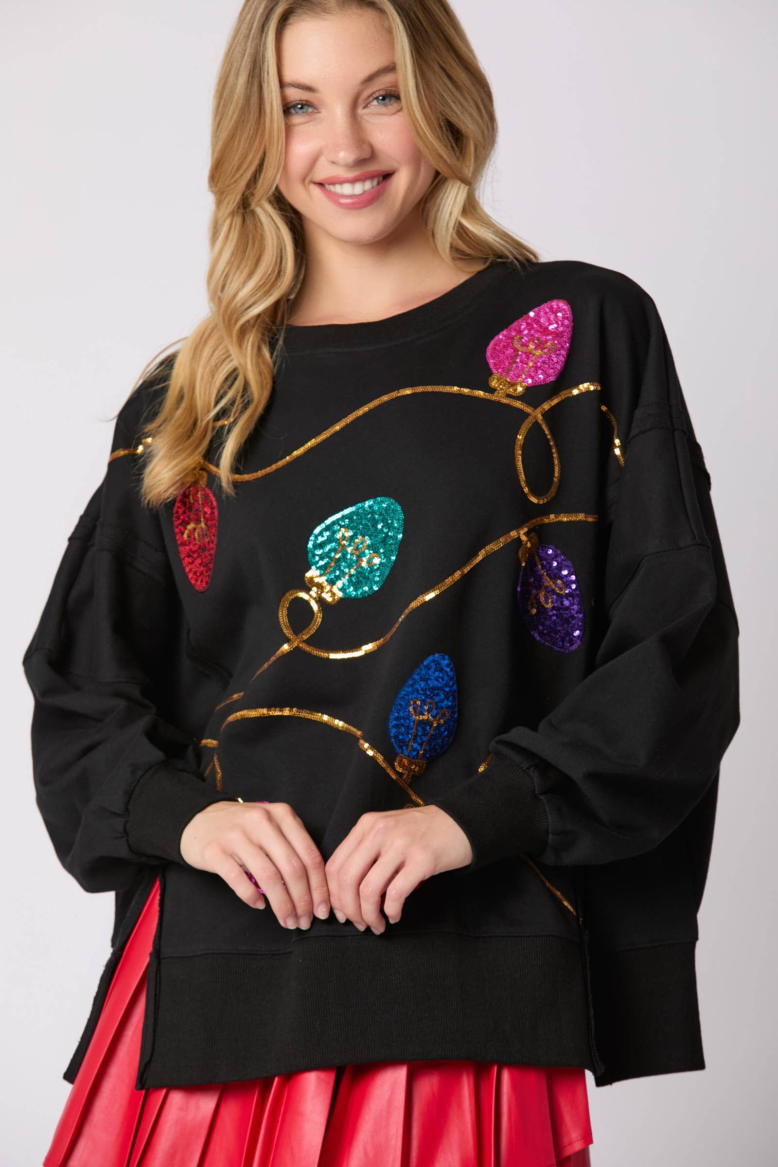 Festive Lights Sequin Sweatshirt / Choice of Color - BFF Here