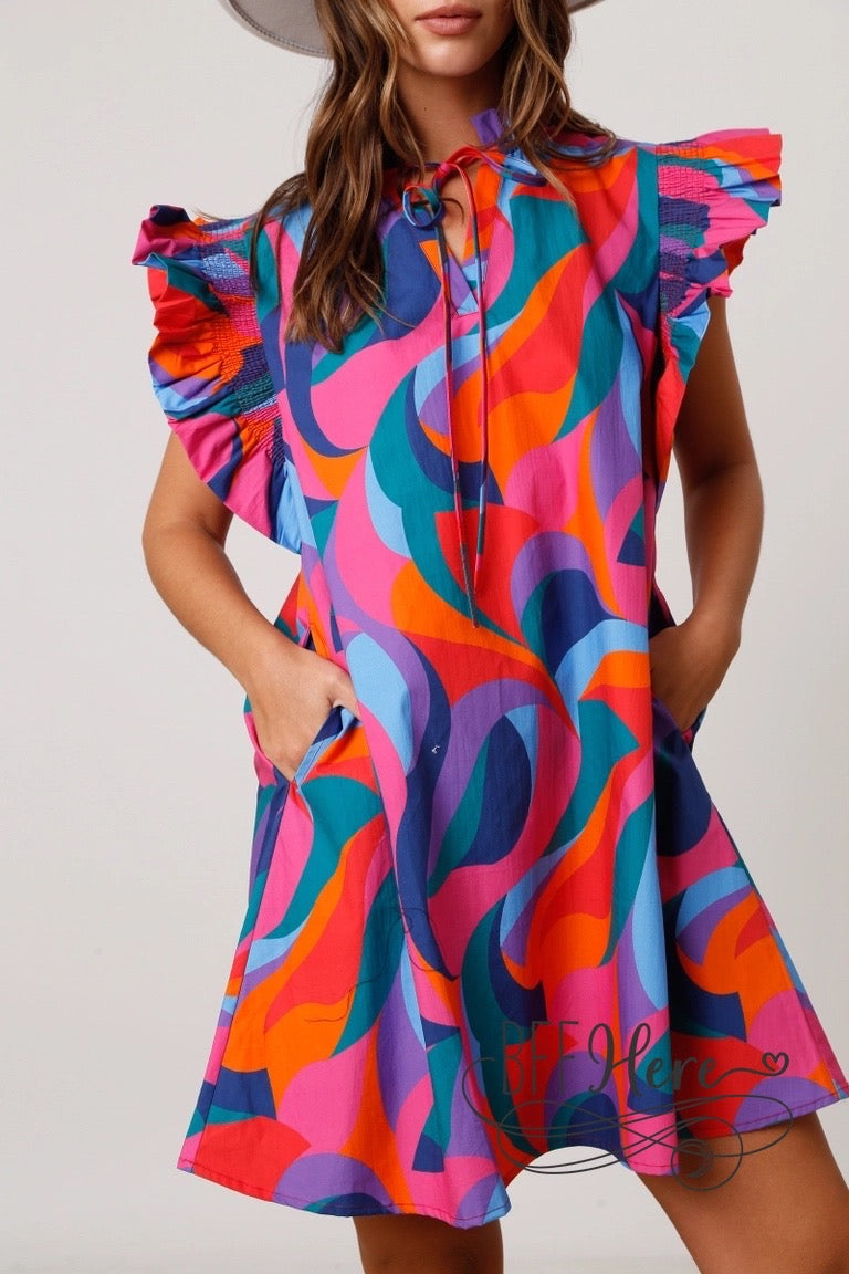 Geo-Chic: Poplin Geometric Print Dress Elegance - BFF Here