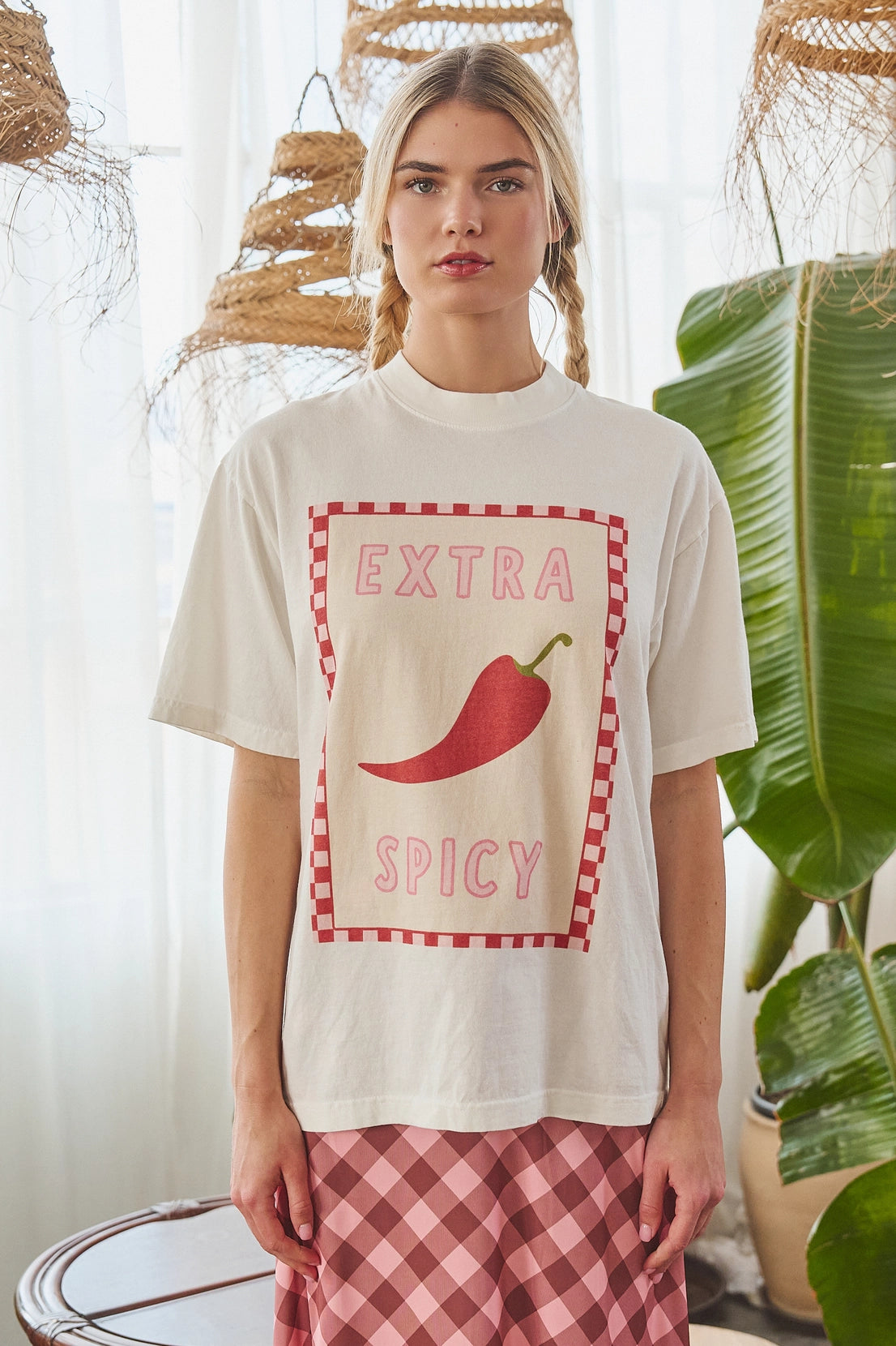 Extra Spicy Chili Pepper Checkerboard Graphic Tee by Jade by Jane (Ships 2-3 weeks) - BFF Here