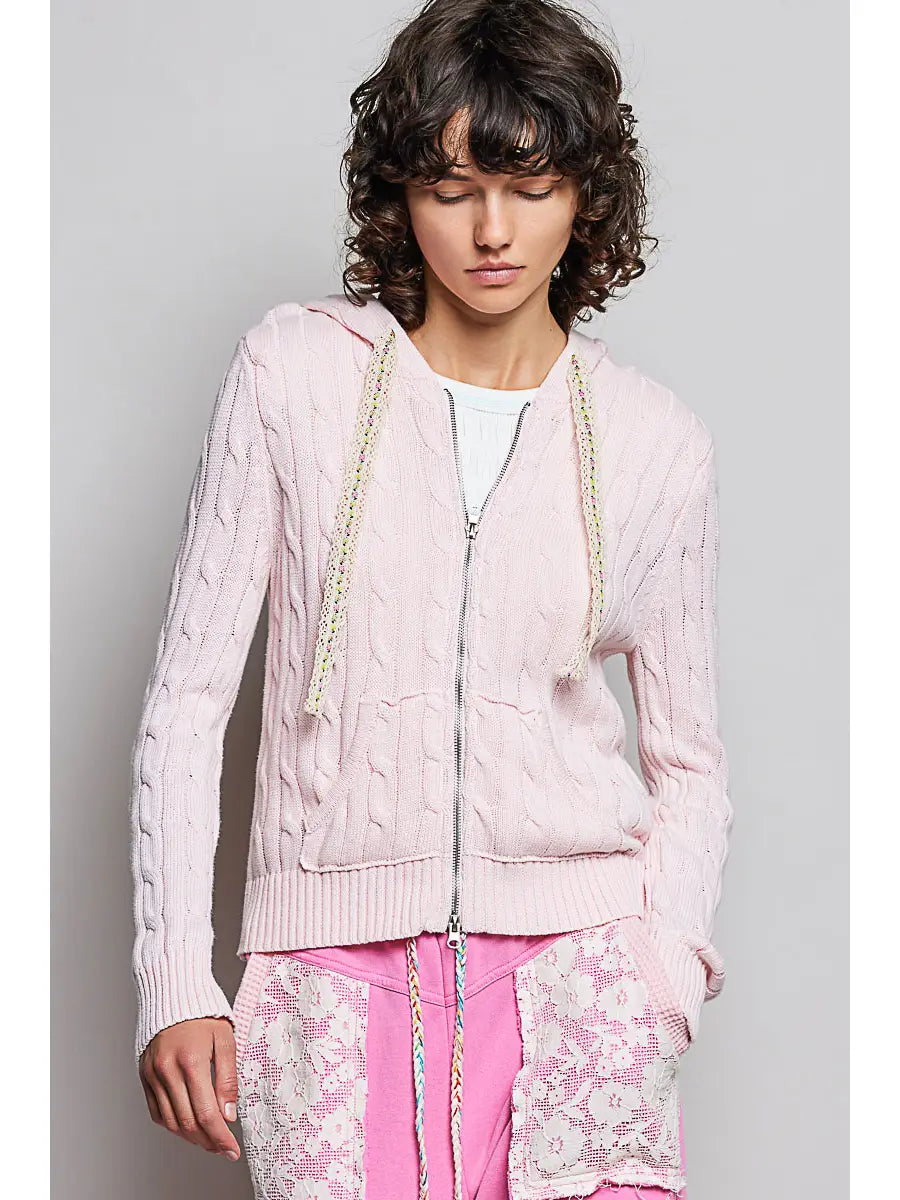 Full Sleeve Solid Acrylic Sweater Hoodie Zip Up Knit Top by POL (Ships 2-3 weeks) - BFF Here