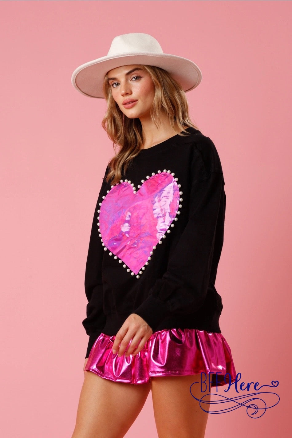 Chic Charmer: Pearl-Edged Heart Pullover - BFF Here