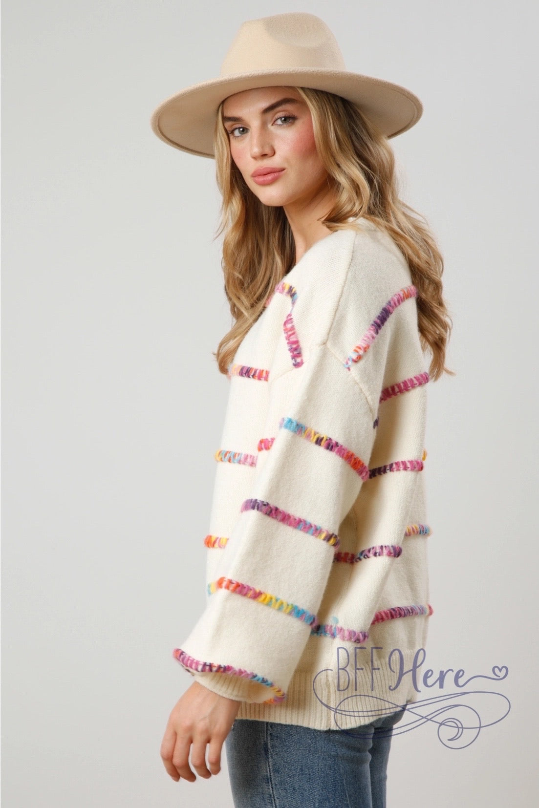 PREORDER: Spectrum of Style: Rainbow Stitch Stripe Sweater (Ships Beginning of November) - BFF Here