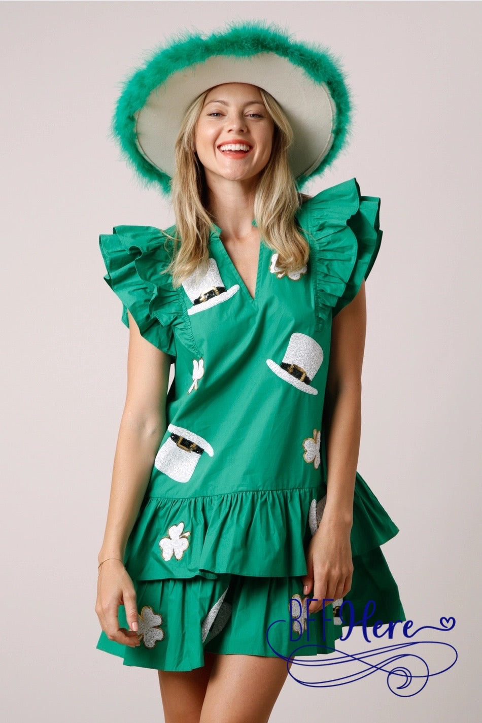 PREORDER: Lucky Charm: St. Patrick's Sequin Clovers Dress (Ships End of January) - BFF Here