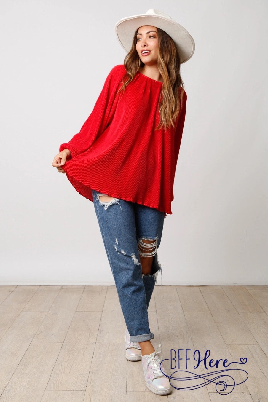 Scarlet Elegance: Back Keyhole Closure Red Blouse - BFF Here